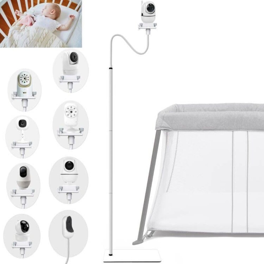 Universal White Baby Monitor Floor Stand - Adjustable Camera Mount